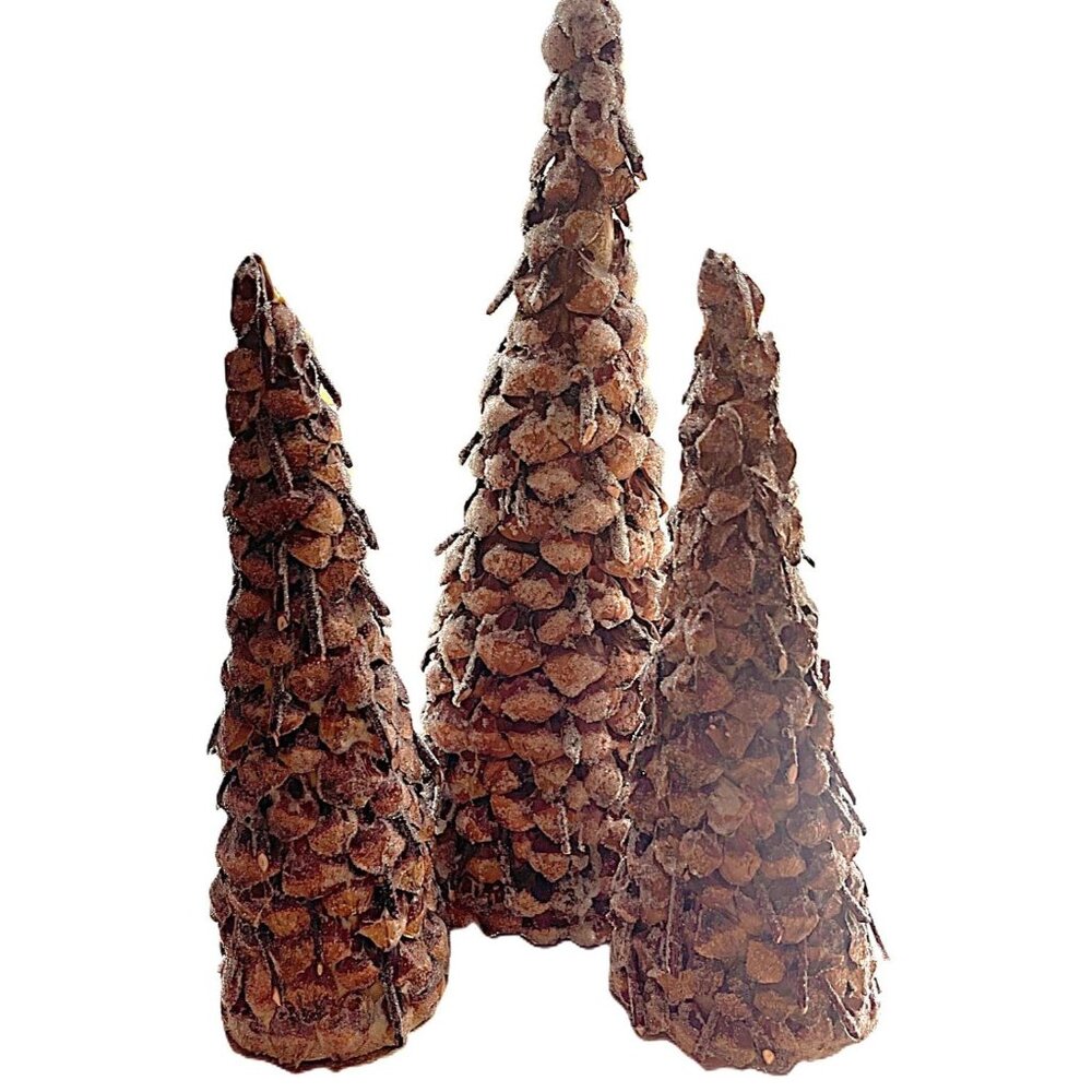 Handmade Pine Cone Trees Sugar Frosted Winter Christmas Décor Set of 3 (READ!!!)
